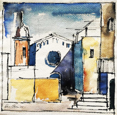 Wim Blom-Perugia Italy May 1955  water colour  33 x 32 cm  framed.  Painted in Perugia. 